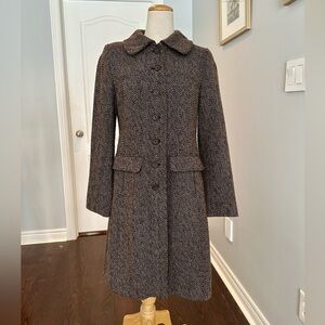H&M Brown/Black Wool-blend Boucle Winter Coat